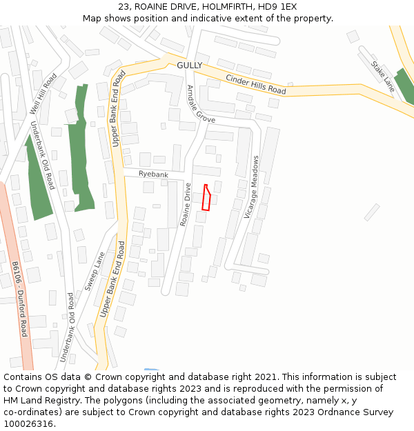 23, ROAINE DRIVE, HOLMFIRTH, HD9 1EX: Location map and indicative extent of plot