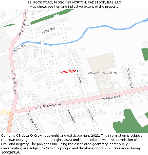 23, ROCK ROAD, MIDSOMER NORTON, RADSTOCK, BA3 2AQ: Location map and indicative extent of plot