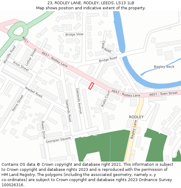 23, RODLEY LANE, RODLEY, LEEDS, LS13 1LB: Location map and indicative extent of plot