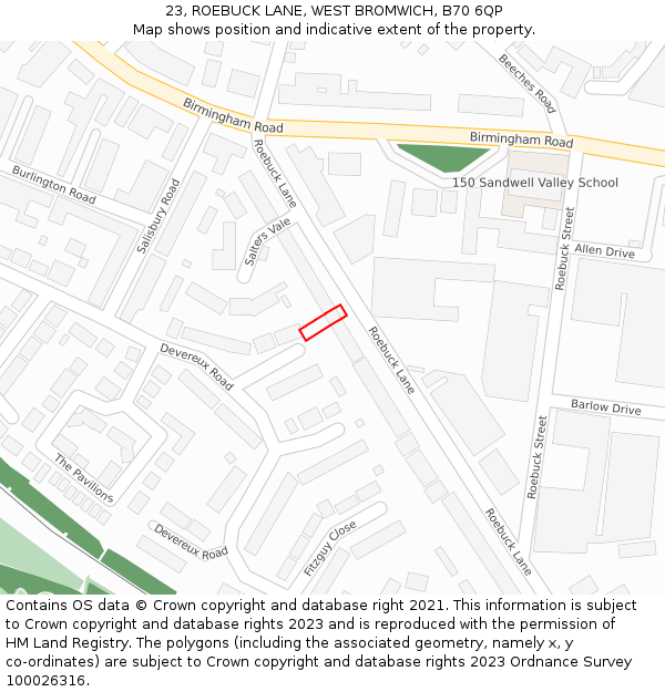 23, ROEBUCK LANE, WEST BROMWICH, B70 6QP: Location map and indicative extent of plot