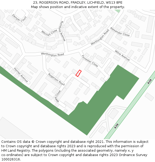 23, ROGERSON ROAD, FRADLEY, LICHFIELD, WS13 8PE: Location map and indicative extent of plot
