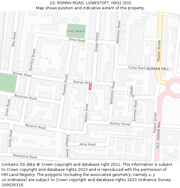 23, ROMAN ROAD, LOWESTOFT, NR32 2DG: Location map and indicative extent of plot