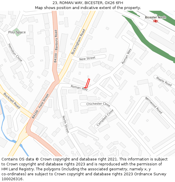 23, ROMAN WAY, BICESTER, OX26 6FH: Location map and indicative extent of plot
