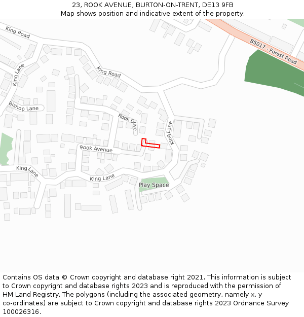 23, ROOK AVENUE, BURTON-ON-TRENT, DE13 9FB: Location map and indicative extent of plot