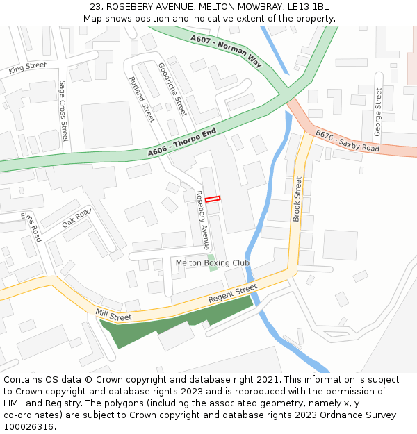 23, ROSEBERY AVENUE, MELTON MOWBRAY, LE13 1BL: Location map and indicative extent of plot