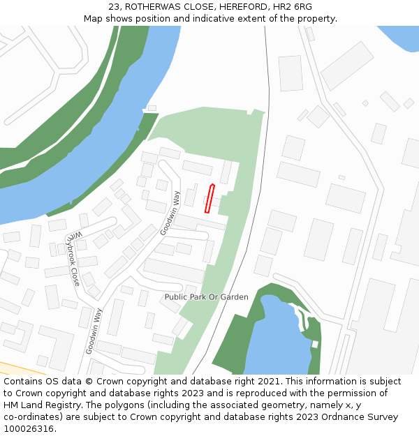 23, ROTHERWAS CLOSE, HEREFORD, HR2 6RG: Location map and indicative extent of plot