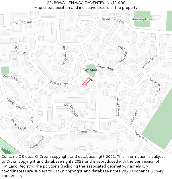 23, ROWALLEN WAY, DAVENTRY, NN11 9BS: Location map and indicative extent of plot