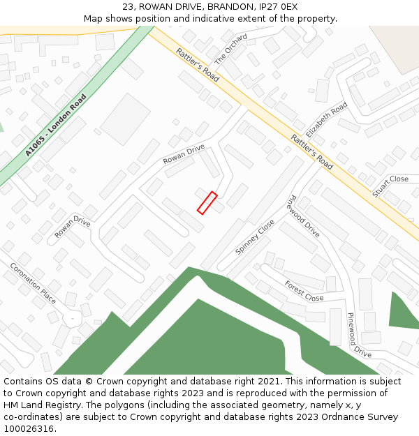 23, ROWAN DRIVE, BRANDON, IP27 0EX: Location map and indicative extent of plot