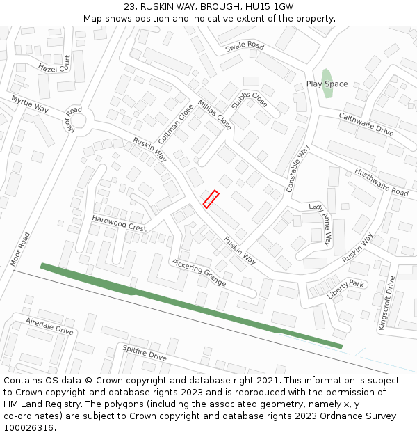 23, RUSKIN WAY, BROUGH, HU15 1GW: Location map and indicative extent of plot