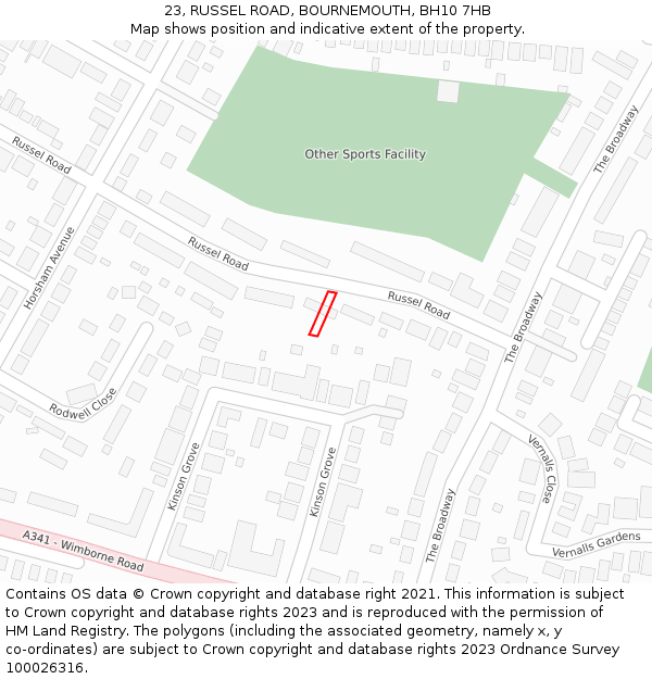 23, RUSSEL ROAD, BOURNEMOUTH, BH10 7HB: Location map and indicative extent of plot