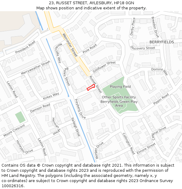23, RUSSET STREET, AYLESBURY, HP18 0GN: Location map and indicative extent of plot