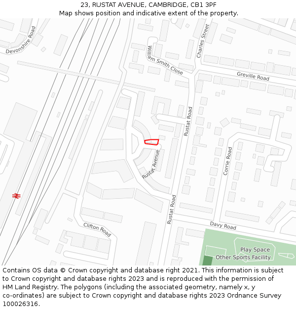 23, RUSTAT AVENUE, CAMBRIDGE, CB1 3PF: Location map and indicative extent of plot