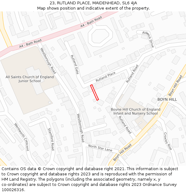 23, RUTLAND PLACE, MAIDENHEAD, SL6 4JA: Location map and indicative extent of plot