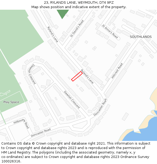 23, RYLANDS LANE, WEYMOUTH, DT4 9PZ: Location map and indicative extent of plot
