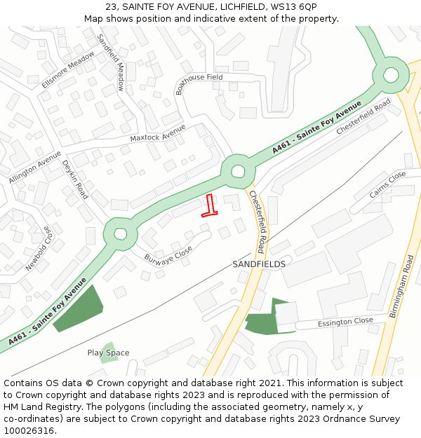23, SAINTE FOY AVENUE, LICHFIELD, WS13 6QP: Location map and indicative extent of plot