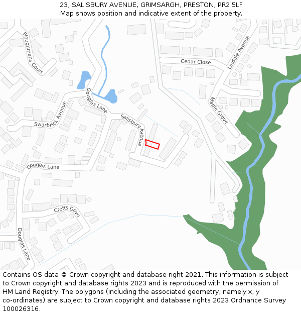 23, SALISBURY AVENUE, GRIMSARGH, PRESTON, PR2 5LF: Location map and indicative extent of plot