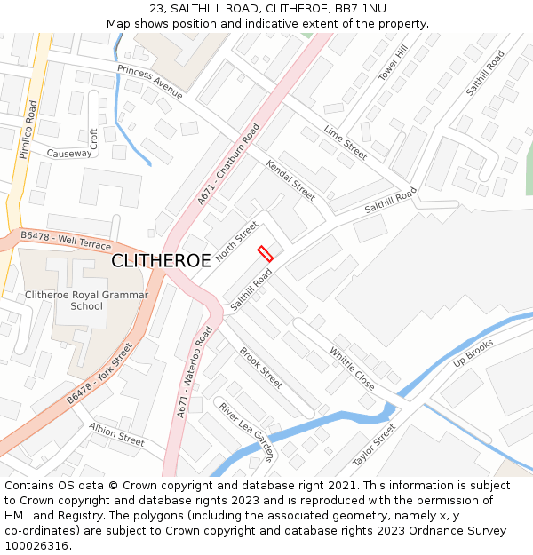 23, SALTHILL ROAD, CLITHEROE, BB7 1NU: Location map and indicative extent of plot