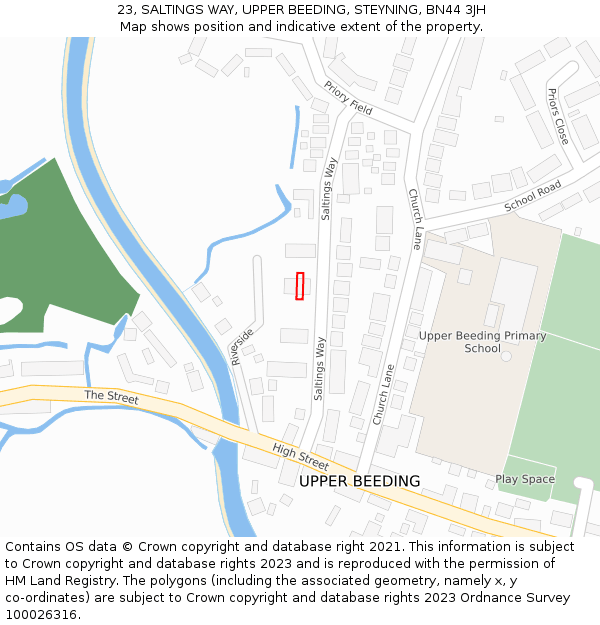 23, SALTINGS WAY, UPPER BEEDING, STEYNING, BN44 3JH: Location map and indicative extent of plot