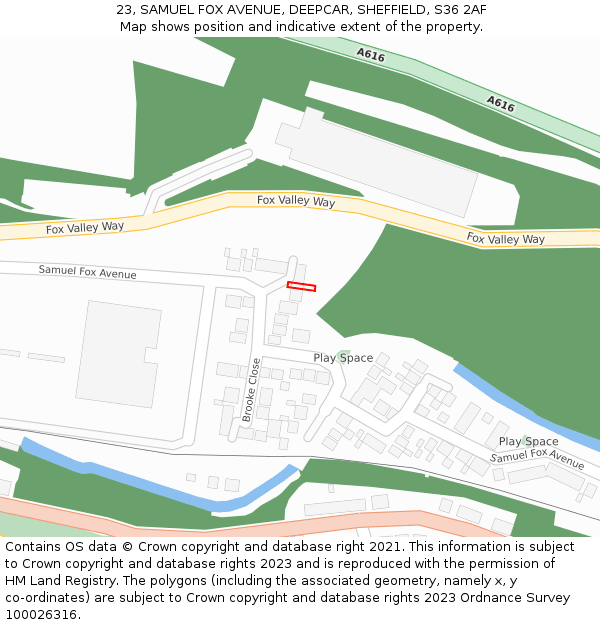 23, SAMUEL FOX AVENUE, DEEPCAR, SHEFFIELD, S36 2AF: Location map and indicative extent of plot