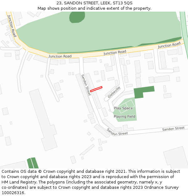 23, SANDON STREET, LEEK, ST13 5QS: Location map and indicative extent of plot