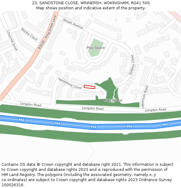 23, SANDSTONE CLOSE, WINNERSH, WOKINGHAM, RG41 5XS: Location map and indicative extent of plot