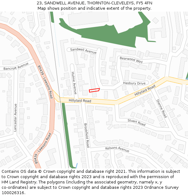 23, SANDWELL AVENUE, THORNTON-CLEVELEYS, FY5 4FN: Location map and indicative extent of plot