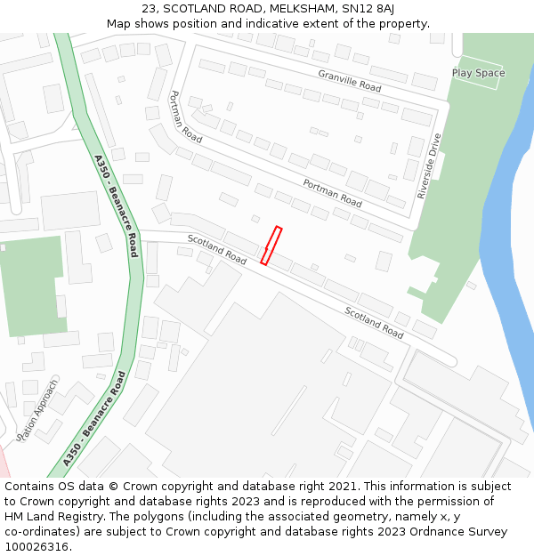23, SCOTLAND ROAD, MELKSHAM, SN12 8AJ: Location map and indicative extent of plot