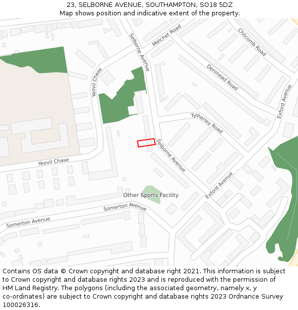 23, SELBORNE AVENUE, SOUTHAMPTON, SO18 5DZ: Location map and indicative extent of plot
