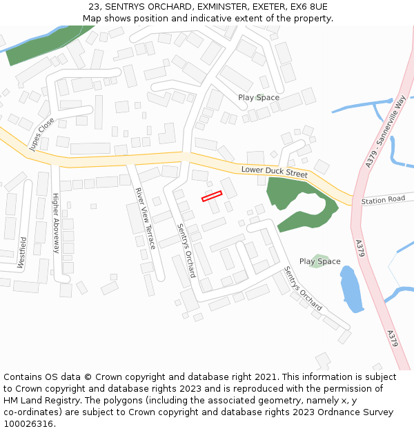 23, SENTRYS ORCHARD, EXMINSTER, EXETER, EX6 8UE: Location map and indicative extent of plot
