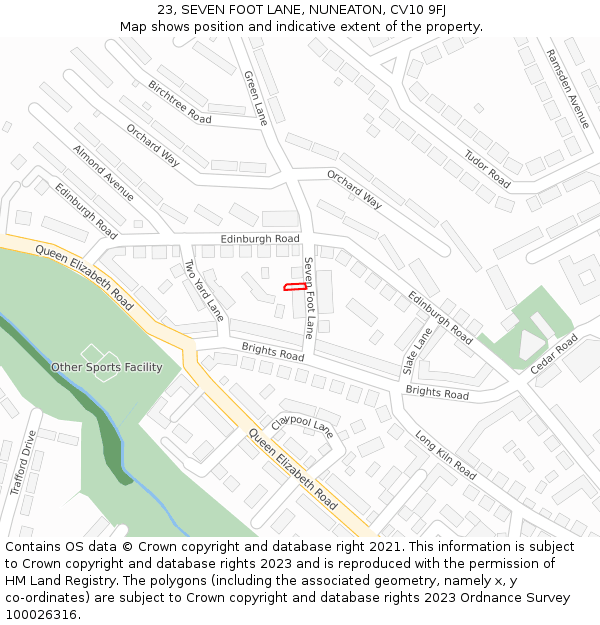 23, SEVEN FOOT LANE, NUNEATON, CV10 9FJ: Location map and indicative extent of plot