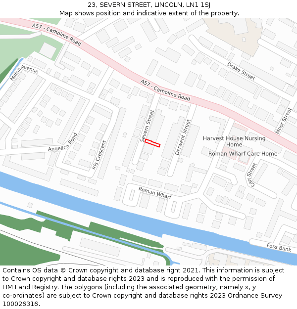 23, SEVERN STREET, LINCOLN, LN1 1SJ: Location map and indicative extent of plot