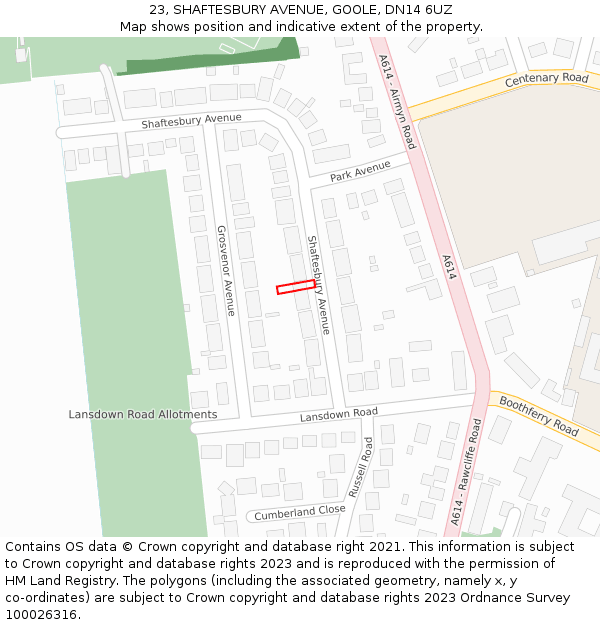 23, SHAFTESBURY AVENUE, GOOLE, DN14 6UZ: Location map and indicative extent of plot