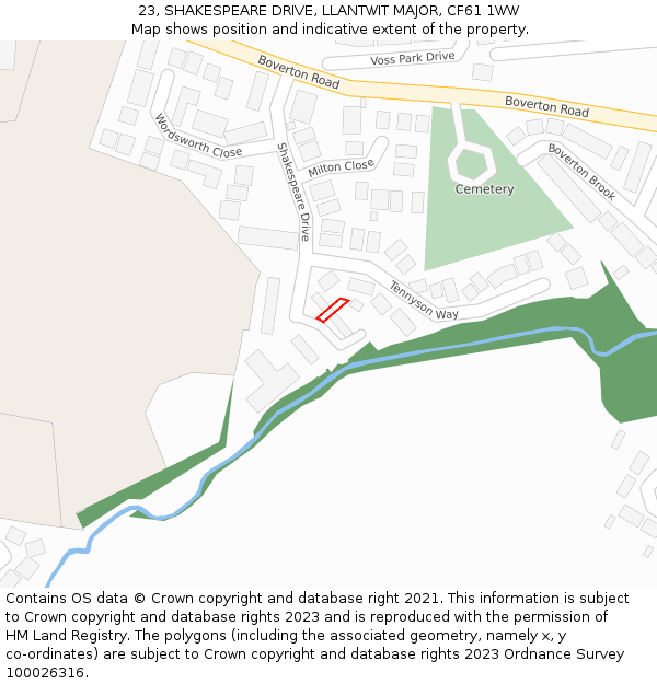 23, SHAKESPEARE DRIVE, LLANTWIT MAJOR, CF61 1WW: Location map and indicative extent of plot