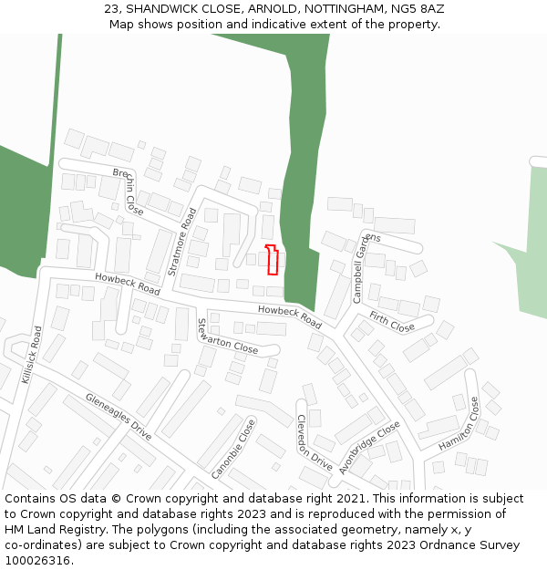 23, SHANDWICK CLOSE, ARNOLD, NOTTINGHAM, NG5 8AZ: Location map and indicative extent of plot