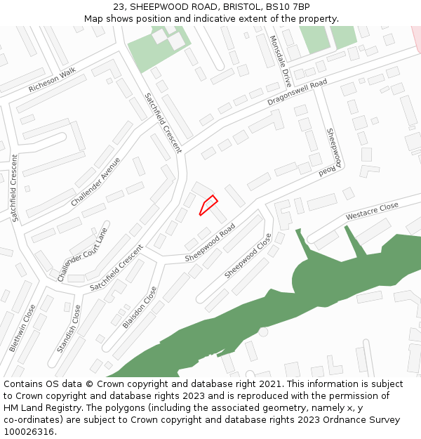 23, SHEEPWOOD ROAD, BRISTOL, BS10 7BP: Location map and indicative extent of plot