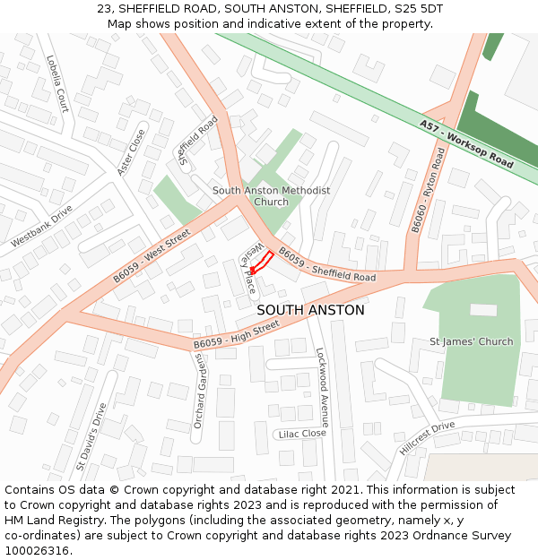 23, SHEFFIELD ROAD, SOUTH ANSTON, SHEFFIELD, S25 5DT: Location map and indicative extent of plot