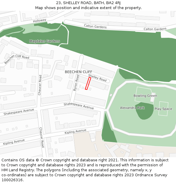23, SHELLEY ROAD, BATH, BA2 4RJ: Location map and indicative extent of plot