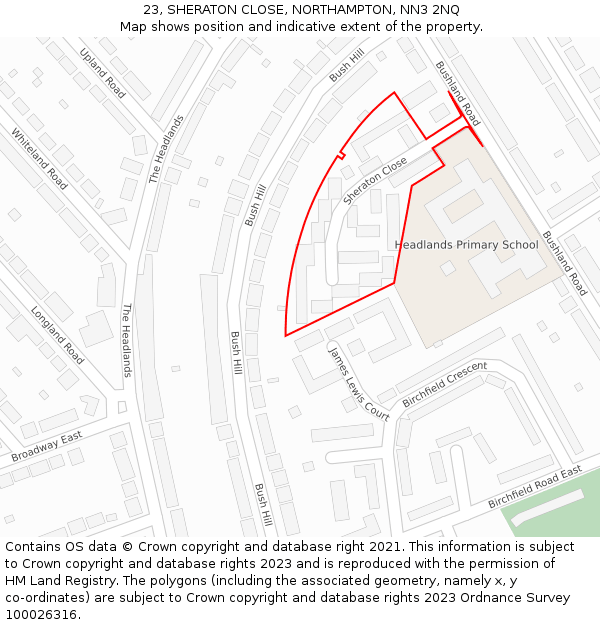 23, SHERATON CLOSE, NORTHAMPTON, NN3 2NQ: Location map and indicative extent of plot