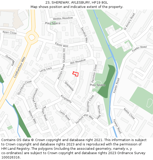 23, SHEREWAY, AYLESBURY, HP19 8GL: Location map and indicative extent of plot