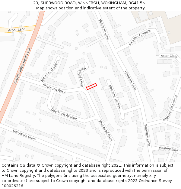 23, SHERWOOD ROAD, WINNERSH, WOKINGHAM, RG41 5NH: Location map and indicative extent of plot