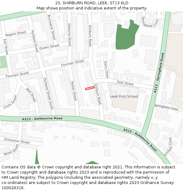 23, SHIRBURN ROAD, LEEK, ST13 6LD: Location map and indicative extent of plot