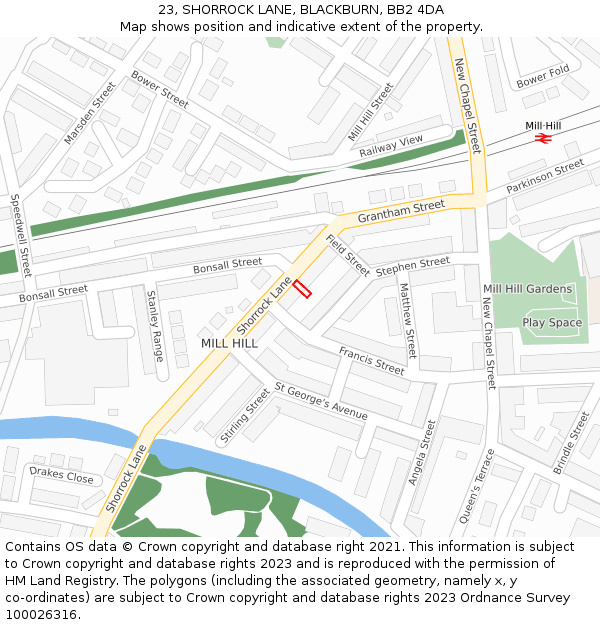 23, SHORROCK LANE, BLACKBURN, BB2 4DA: Location map and indicative extent of plot