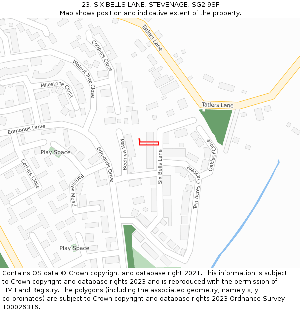 23, SIX BELLS LANE, STEVENAGE, SG2 9SF: Location map and indicative extent of plot
