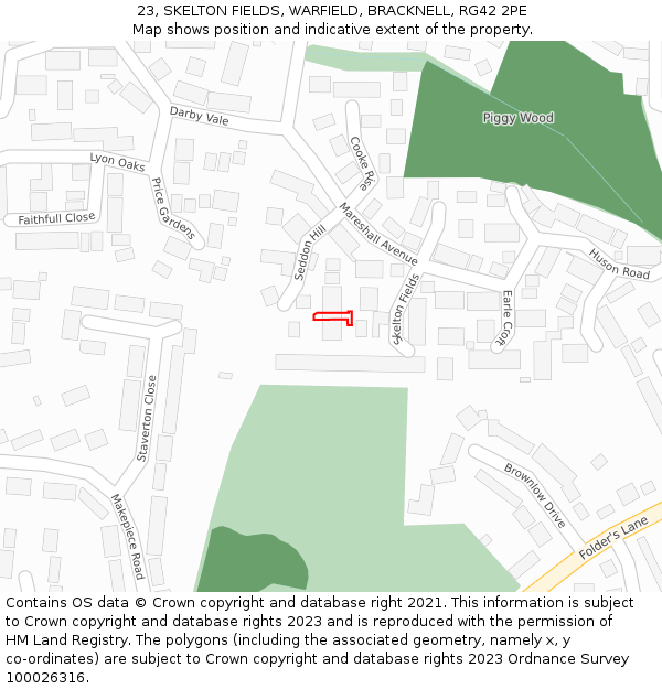 23, SKELTON FIELDS, WARFIELD, BRACKNELL, RG42 2PE: Location map and indicative extent of plot