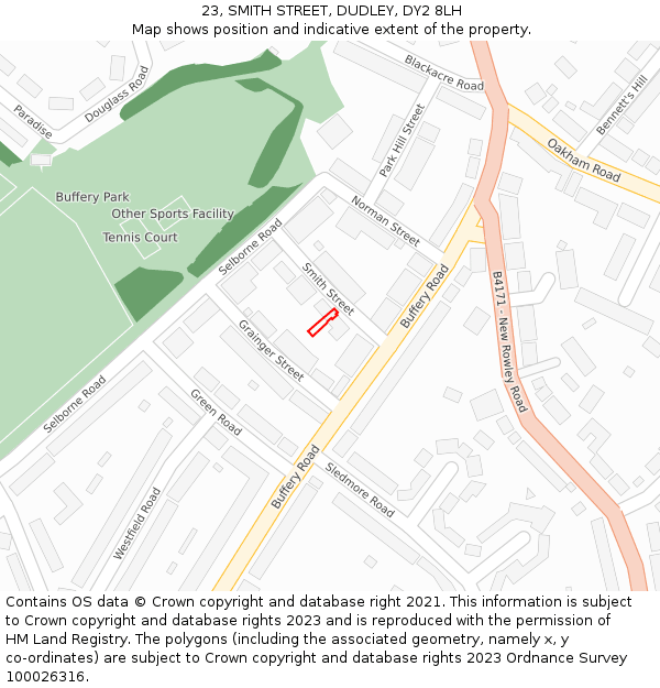 23, SMITH STREET, DUDLEY, DY2 8LH: Location map and indicative extent of plot