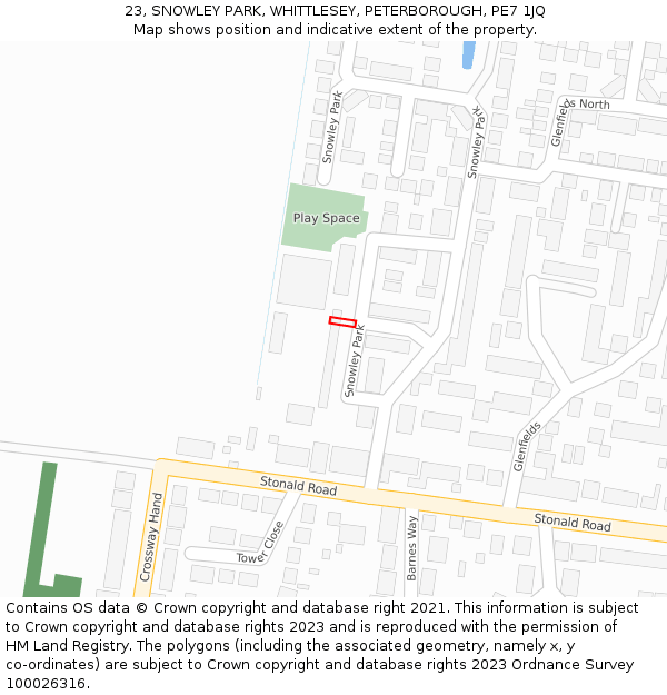 23, SNOWLEY PARK, WHITTLESEY, PETERBOROUGH, PE7 1JQ: Location map and indicative extent of plot