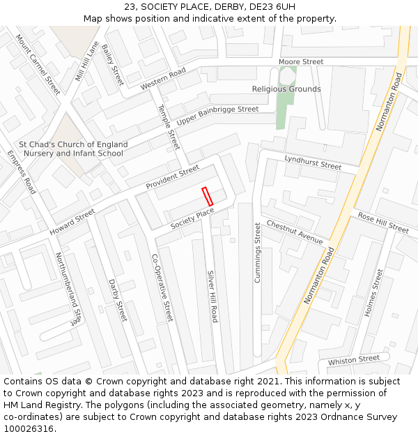 23, SOCIETY PLACE, DERBY, DE23 6UH: Location map and indicative extent of plot