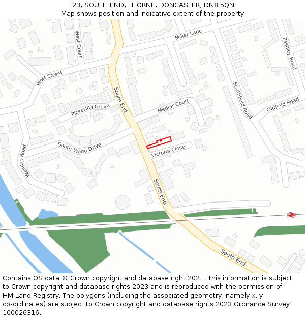 23, SOUTH END, THORNE, DONCASTER, DN8 5QN: Location map and indicative extent of plot