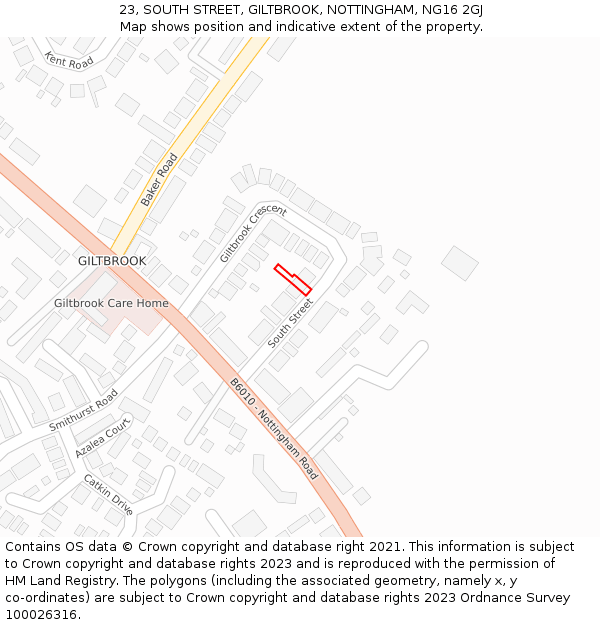 23, SOUTH STREET, GILTBROOK, NOTTINGHAM, NG16 2GJ: Location map and indicative extent of plot