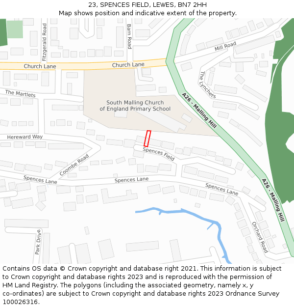 23, SPENCES FIELD, LEWES, BN7 2HH: Location map and indicative extent of plot